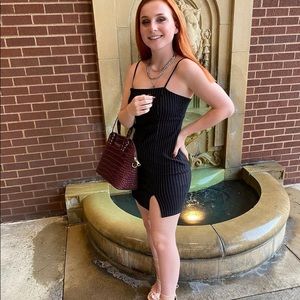 Black mini dress with stripes